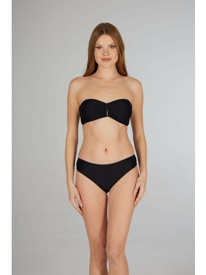 Estiva Kadın Siyah Tokalı Straplez Bikini Takımı