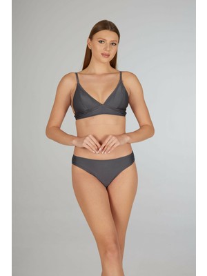 Estiva Kadın Füme Geniş Bantlı Düz Üçgen Bikini Takımı