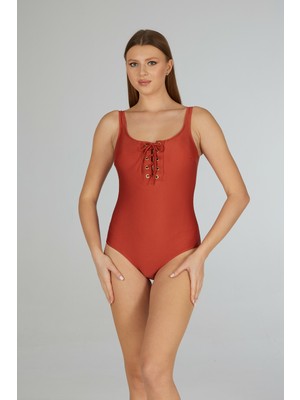 Estiva Kadın Tarçın Bağcık Detaylı Concept Tek Parça Mayo