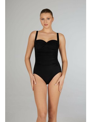 Estiva Kadın Siyah Drapeli Tek Parça Mayo