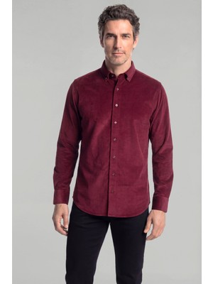 Bisse Regular Fit Paşa Yaka Pamuk Bordo Erkek Gömlek GMKDF12300300_D25