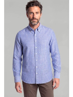Bisse Regular Fit Erkek Uzun Kol Keten Lacivert Gömlek GMKTN250002_36