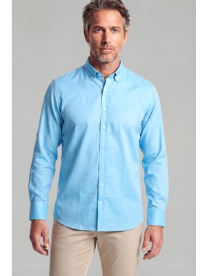 Bisse Regular Fit Paşa Yaka Pamuk Turkuaz Erkek Gömlek GMOK3PS22400001_D31