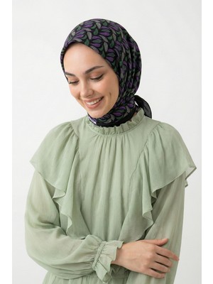 inStyle Kuş Tüyü Desenli Mor Pamuk Eşarp