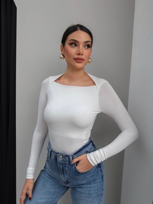 Esra Helvacı Kare Yaka Uzun Kollu Bluz