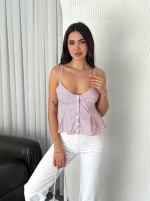 Glam Love Askılı Dekolte Deraylı Crop - Kırmızı -