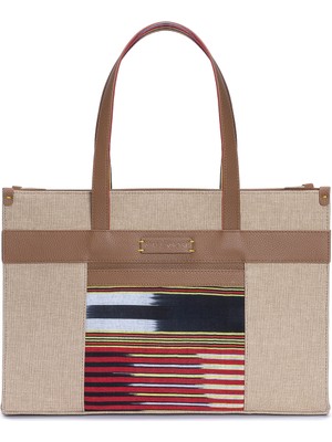 K'ai&Vrosi Taba Kanvas ve Deri El ve Omuz Çantası