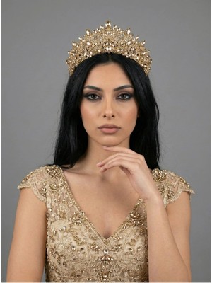 Magic Tiara Taçlı Gelin Saç Aksesuarı – Kristal Işıltılı Yüksek Model