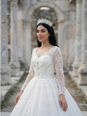 Magic Tiara Kraliçe Modeli Kristal Gelin Tacı – Işıltılı El Yapımı Taç