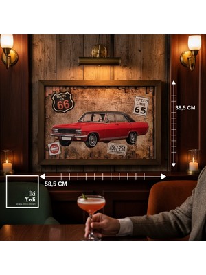 İki Yedi Konsept A567 Route 66 Kırmızı Klasik Araba Metal Kabartmalı Tablo  Vintage Bar Ofis Duvar Dekoru Genç Odası
