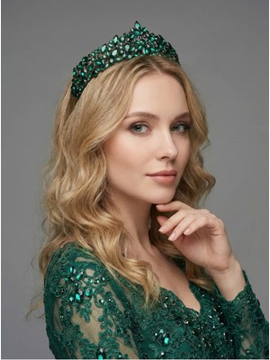 Magic Tiara Kristal Taşlı Işıltılı Kraliçe Model Gelin Tacı - Zarif Düğün Saç Aksesuarı