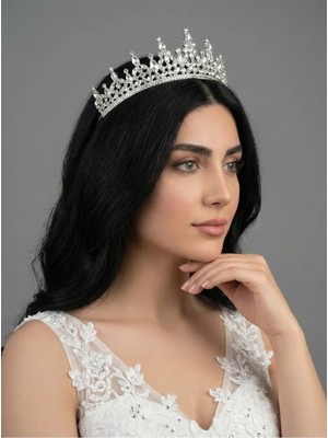Magic Tiara Kristal Taşlı Kraliçe Model Gelin Tacı - Işıltılı Düğün Saç Aksesuarı