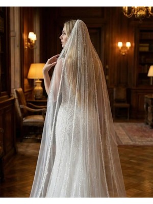 Magic Tiara Boncuk Işlemeli Gelin Duvağı – Zarif ve Işıltılı Tasarım