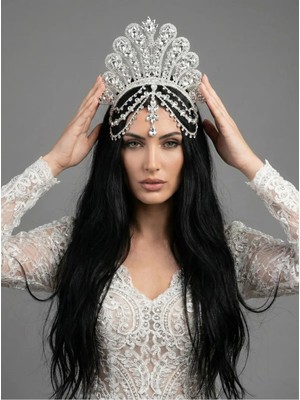 Magic Tiara Göz Alıcı Kristal Taşlı Gelin Tacı – El Yapımı Işıltılı Kraliçe Tasarım