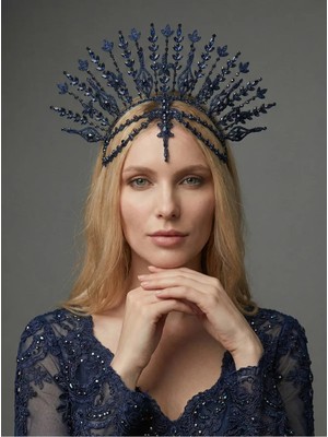 Magic Tiara El Yapımı Işıltılı Gelin Tacı – Yaprak Desenli Geniş Form