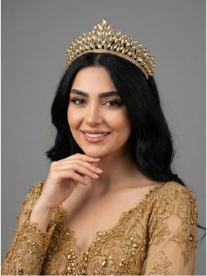 Magic Tiara Kristal Taşlı Işıltılı Kraliçe Model Gelin Tacı - Zarif Düğün Saç Aksesuarı