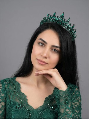 Magic Tiara Kristal Taşlı Kraliçe Model Gelin Tacı - Işıltılı Düğün Saç Aksesuarı