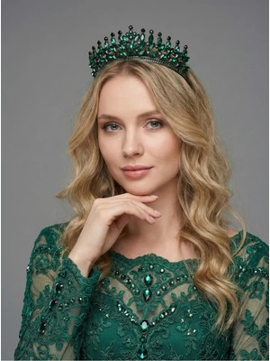 Magic Tiara Kristal Taşlı Kraliçe Model Gelin Tacı - Işıltılı Düğün Saç Aksesuarı