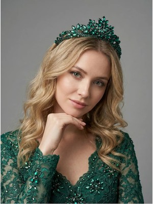 Magic Tiara Kristal Taşlı Yaprak Desenli Gelin Tacı - Işıltılı Düğün Saç Aksesuarı