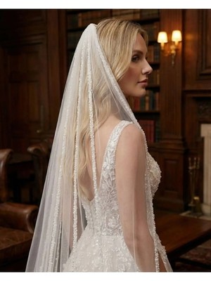 Magic Tiara Boncuk Işlemeli Gelin Duvağı – Işıltılı ve Zarif Tasarım