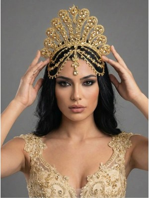 Magic Tiara Göz Alıcı Kristal Taşlı Gelin Tacı – El Yapımı Işıltılı Kraliçe Tasarım