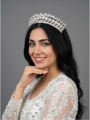 Magic Tiara Kristal Taşlı Işıltılı Kraliçe Model Gelin Tacı - Zarif Düğün Saç Aksesuarı