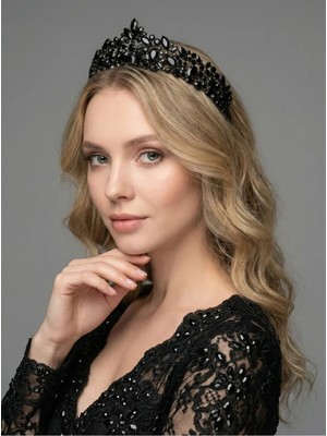 Magic Tiara Kristal Taşlı Işıltılı Kraliçe Model Gelin Tacı - Zarif Düğün Saç Aksesuarı