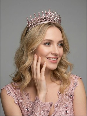 Magic Tiara Kristal Taşlı Kraliçe Model Gelin Tacı - Işıltılı Düğün Saç Aksesuarı