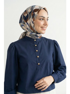 inStyle Soyut Desenli Krem Pamuk Eşarp