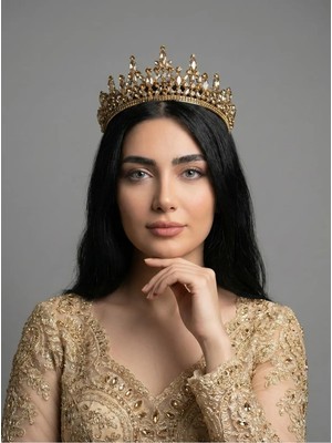 Magic Tiara Kristal Taşlı Kraliçe Model Gelin Tacı - Işıltılı Düğün Saç Aksesuarı