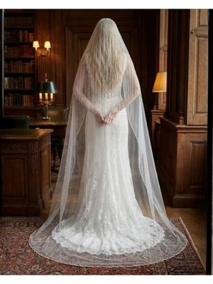 Magic Tiara Boncuk Işlemeli Gelin Duvak – Işıltılı Tül Duvak