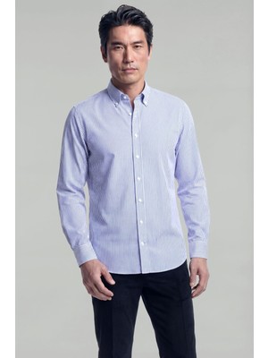Bisse Regular Fit Pamuk Mavi Cepsiz Erkek Gömlek GMCZG4PAL224004_D35