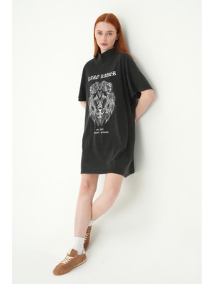 Rays 0006 Aslan Baskı Elbise Siyah