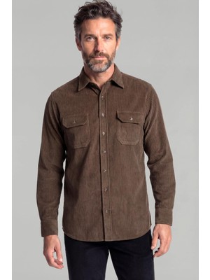 Bisse Regular Fit Kadife Pamuk Kahve Erkek Gömlek GMKDF12301300_D11