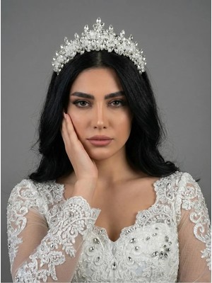 Magic Tiara El Yapımı Kristal Gelin Tacı – Kraliçe Modeli Taç, Yüksek Formlu Işıltılı Taç