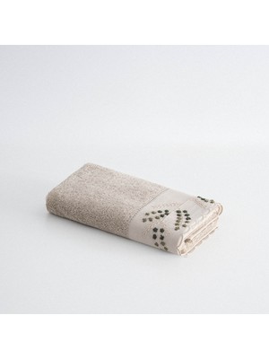 Ecocotton Derin El Yüz Havlusu %100 Organik Pamuk El Nakışlı Bej 50X90 cm