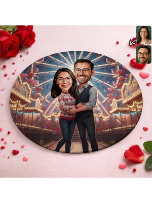 Bk Gift Kişiye Özel Sevgili Karikatürlü Yuvarlak Puzzle 20X20CM -11, Sevgililer Günü Hediyesi, Sevgiliye Hediye