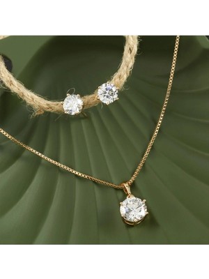 SiHako Zirkon Tek Taş Lüks Set Kolye