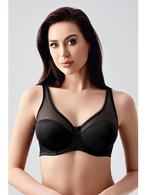 New Bra Kadın C Kap Balenli Tül Detaylı Toparlayıcı Sütyen | Siyah 2304
