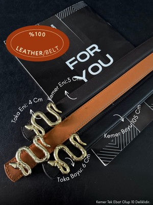 Fiori Hakiki 3cm Bombeli Yılan Tokalı Kadın Kemeri, Ceket Kemeri, Gömlek Kemeri, Elbise Kemeri