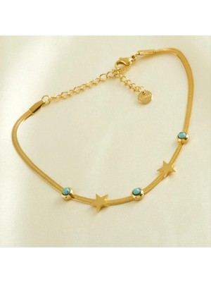 SiHako Yıldız Italyan Zincirli Lüks Çelik Halhal