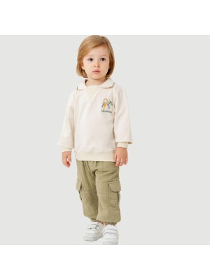 Blumi Kids Polo Yaka Sweatshirt & Müslin Pantolon Takım - Bej