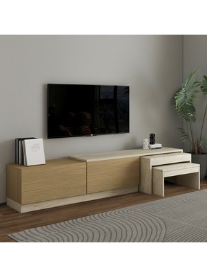 İnarch Dizayn Nest Tv Sehpası – Modern Tasarım,2 Kapaklı Depolama ve Ikili Zigon Sehpa ile Fonksiyonel Mobilya
