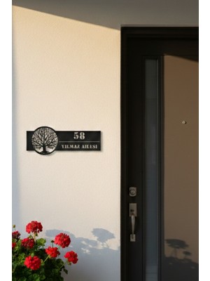 Grandmix Kişiye Özel Hayat Ağacı Metal Kapı Isimliği Isim ve Numara Yazılı Duvar Tabelası