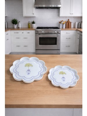 Zucci Home Akdeniz Esintisi 2'li Dekoratif Papatya Sunum Tepsisi | Daisy Lemon | Şık Servis Tepsisi - 36X36/28X28 cm