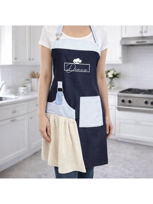 Bk Gift Kişiye Özel Isimli Pamuk Denim Havlu Detaylı Mutfak Önlüğü -4, Aşçı ve Şef Önlüğü, Anneye Hediye