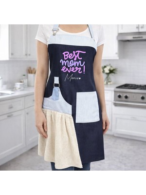 Bk Gift Kişiye Özel Anneler Günü Tasarımlı Pamuk Denim Havlu Detaylı Mutfak Önlüğü -5, Anneye Hediye, Anneler Günü Hediyesi