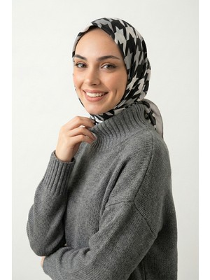 inStyle Sıralı Geometrik Desenli Siyah Pamuk Eşarp
