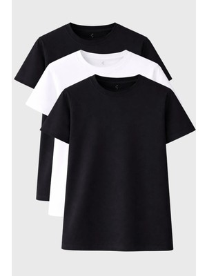 Freemen Erkek 3 Adet Tişört Paketi, 30/1 Süprem Pamuk, Yumuşak Doku, Bisiklet Yaka