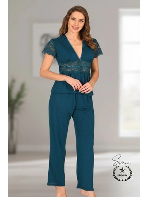 Svein #pijama Yeşil Nefes Alabilen Yumuşak Kadın Pijama Seti Günlük Kullanım Modern Şık Çeyiz Terletmeyen